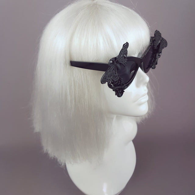 "Pandora" Black 3D Butterflies Filigree Catseye Sunglasses