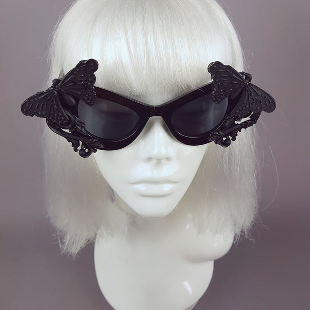 "Pandora" Black 3D Butterflies Filigree Catseye Sunglasses