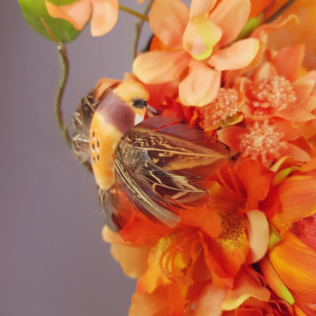 "Puesta de Sol" Orange Flowers & Hummingbirds Fascinator Hat