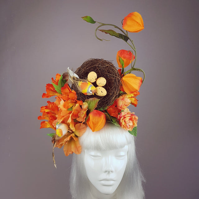 Orange Flower & Birds Nest Headpiece