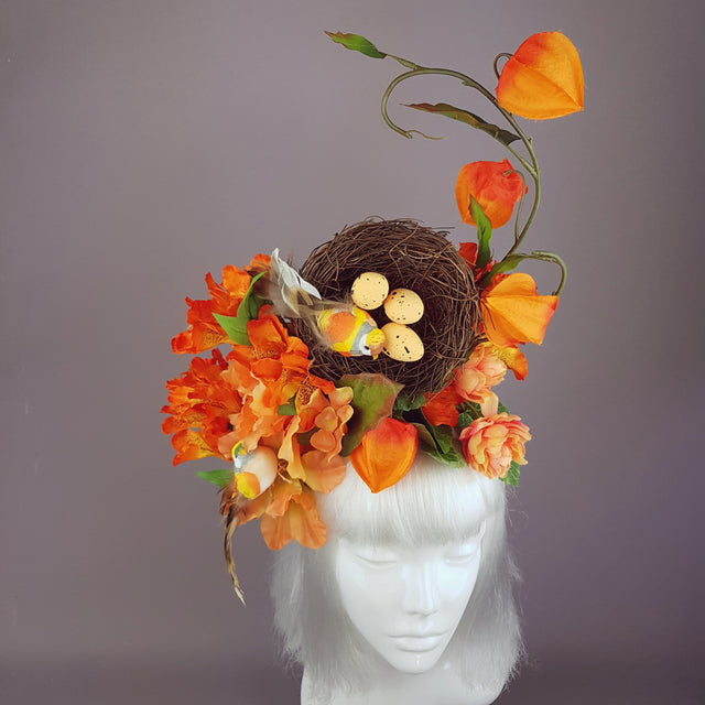 Orange Flower & Birds Nest Headpiece