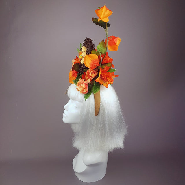 Orange Flower & Birds Nest Headpiece