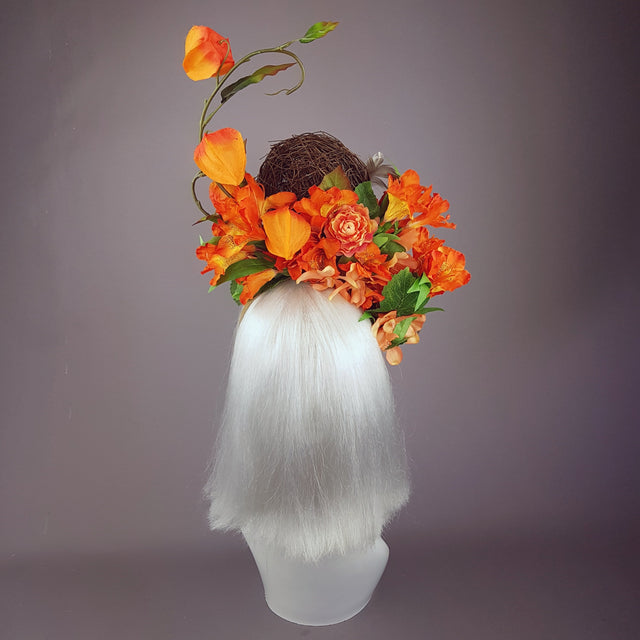 Orange Flower & Birds Nest Headpiece