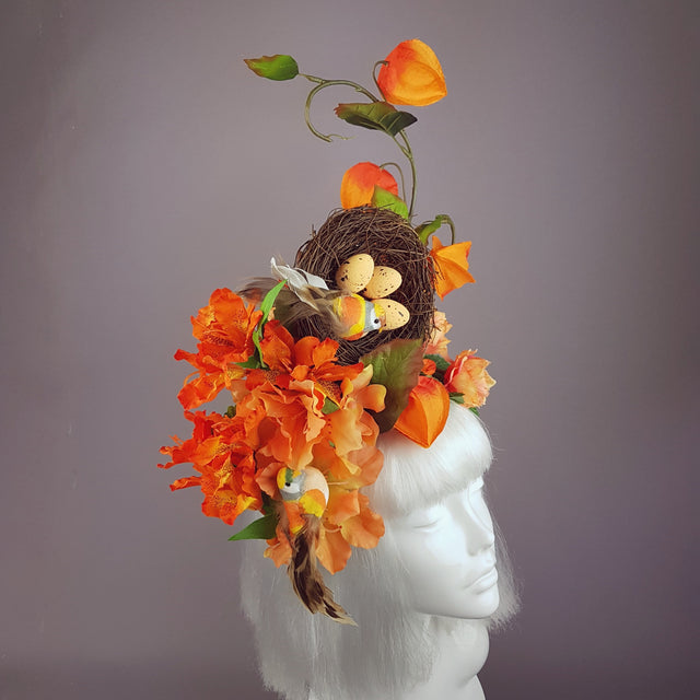Orange Flower & Birds Nest Headpiece