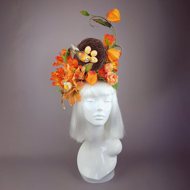 Orange Flower & Birds Nest Headpiece