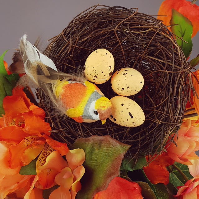 Orange Flower & Birds Nest Headpiece