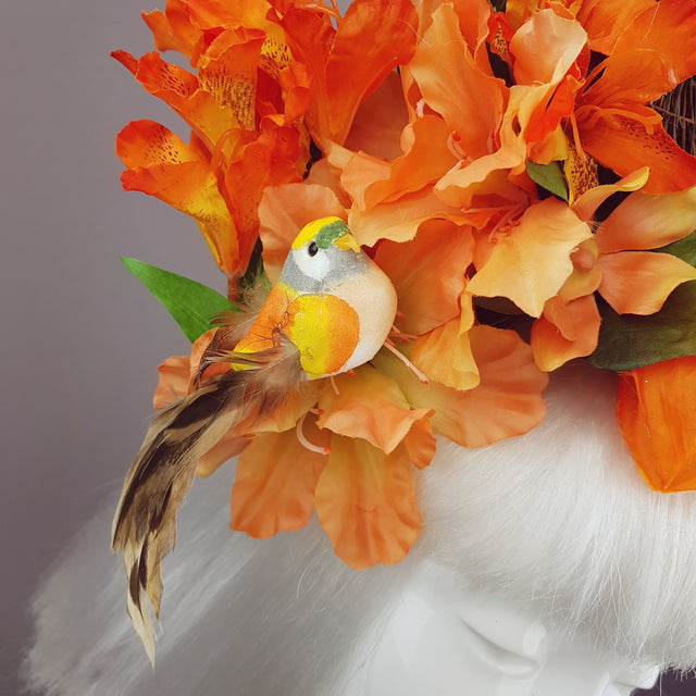 Orange Flower & Birds Nest Headpiece