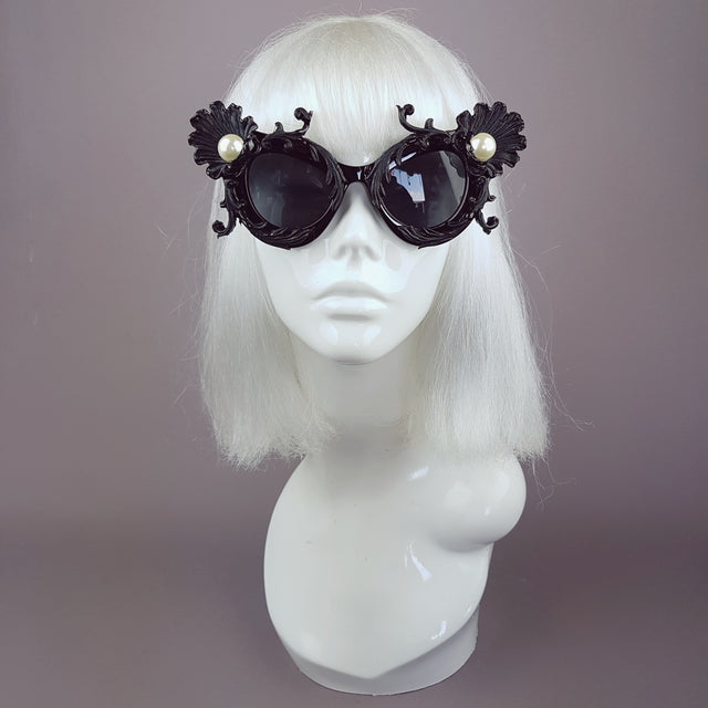 "Sereia" Black Baroque Filigree & Pearl Cats Eye Sunglasses