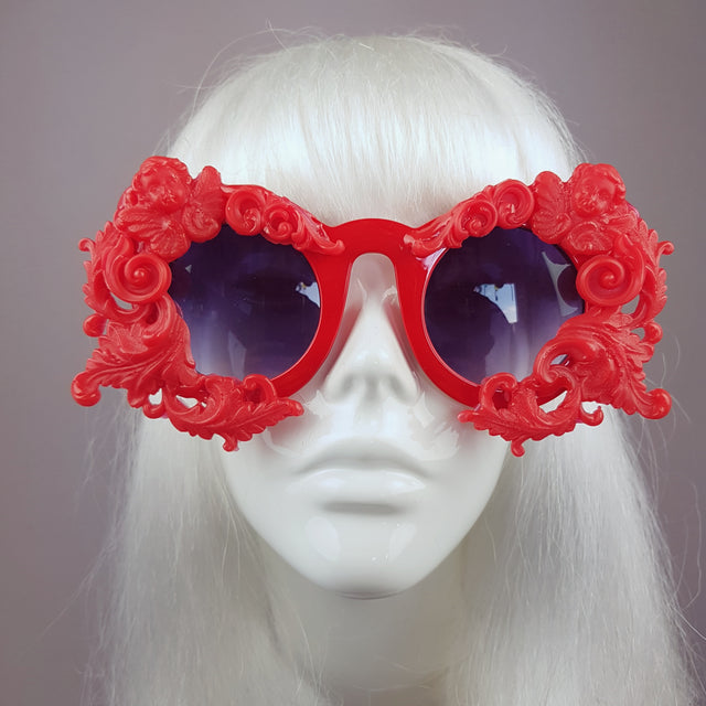 "Onoskelis" Red Filigree & Cherub Baroque Sunglasses
