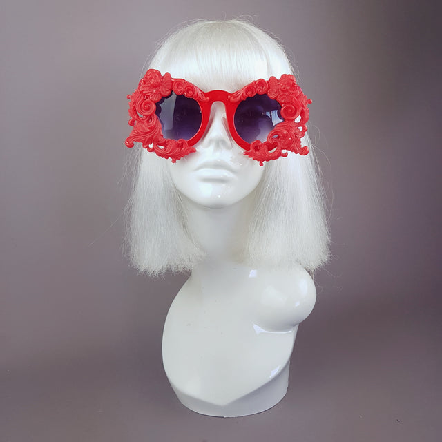"Onoskelis" Red Filigree & Cherub Baroque Sunglasses