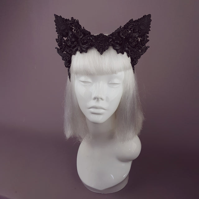 "Keimu" Black Filigree Cat Ear Headpiece