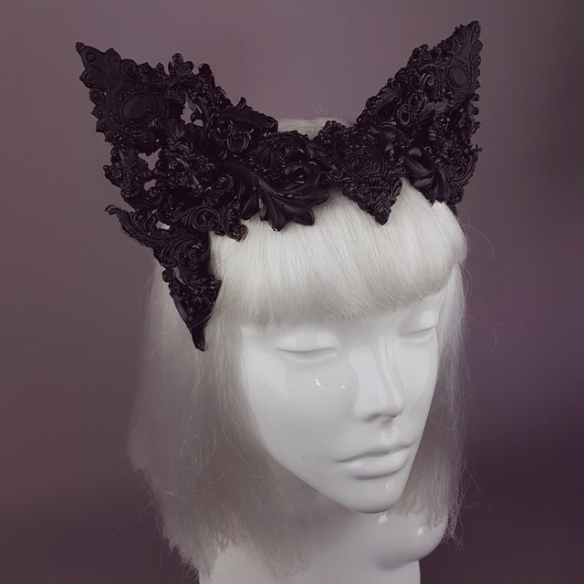 "Keimu" Black Filigree Cat Ear Headpiece