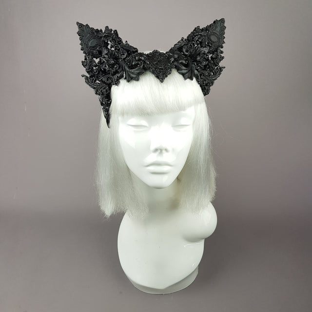 "Keimu" Black Filigree Cat Ear Headpiece