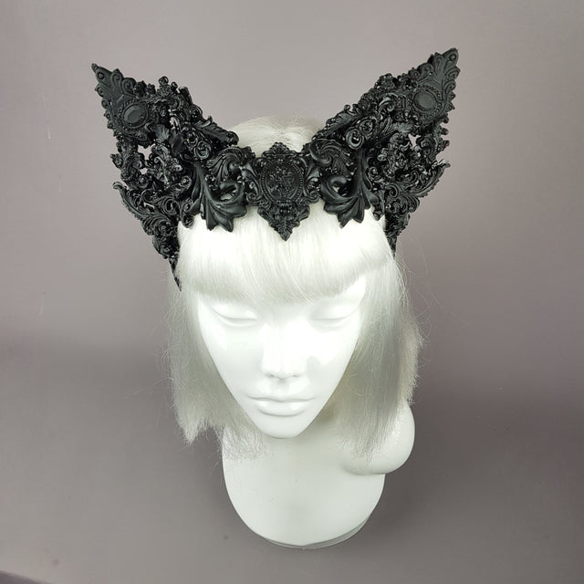 "Keimu" Black Filigree Cat Ear Headpiece