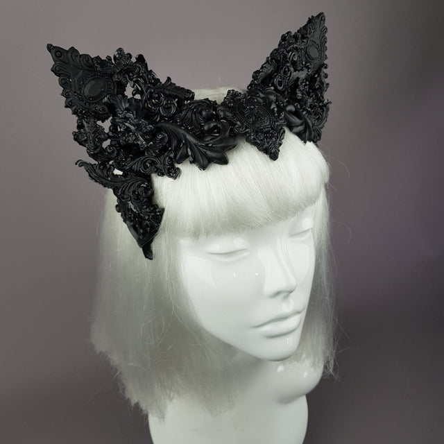 "Keimu" Black Filigree Cat Ear Headpiece