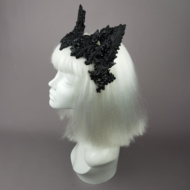 "Keimu" Black Filigree Cat Ear Headpiece