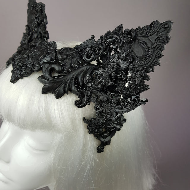 "Keimu" Black Filigree Cat Ear Headpiece