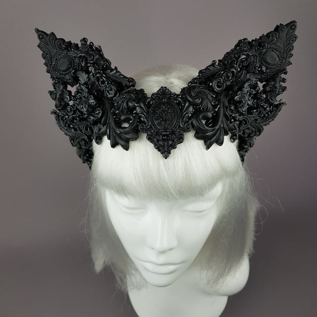 "Keimu" Black Filigree Cat Ear Headpiece