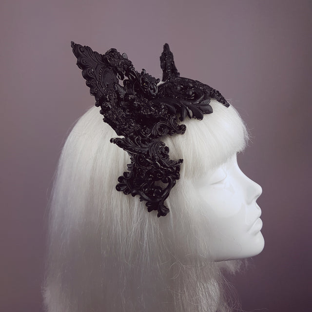 "Keimu" Black Filigree Cat Ear Headpiece