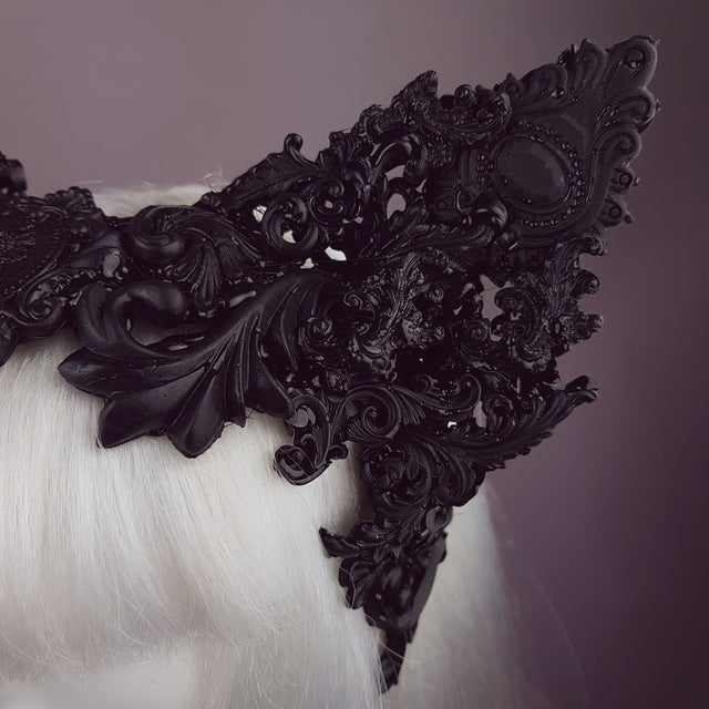 "Keimu" Black Filigree Cat Ear Headpiece