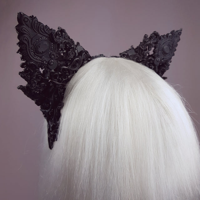 "Keimu" Black Filigree Cat Ear Headpiece