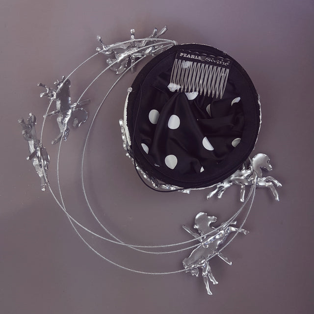 "Cirque" Black & White Circus Carousel Wired Veil Hat