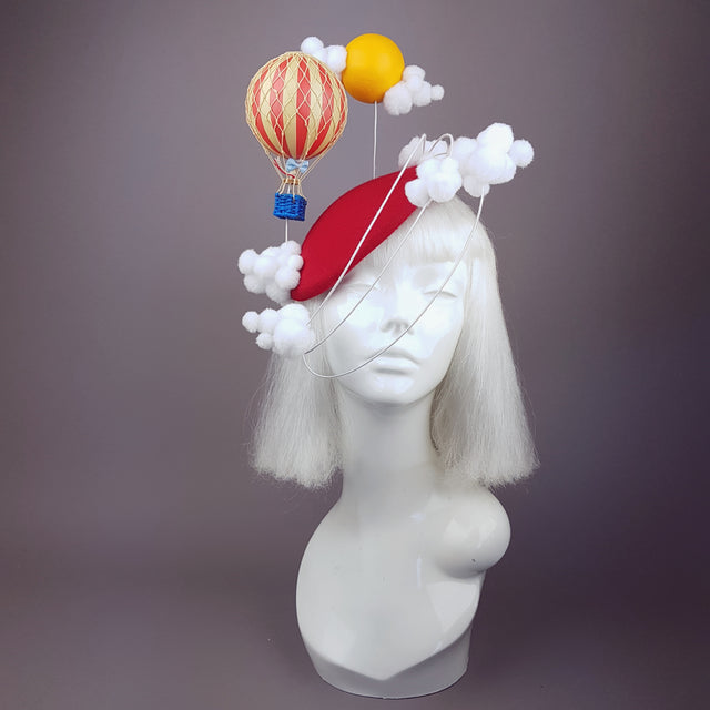 "Flight of Fancy" Hot Air Balloon, Sun, Clouds Fascinator Hat
