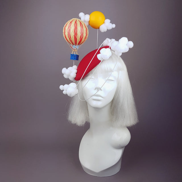 "Flight of Fancy" Hot Air Balloon, Sun, Clouds Fascinator Hat
