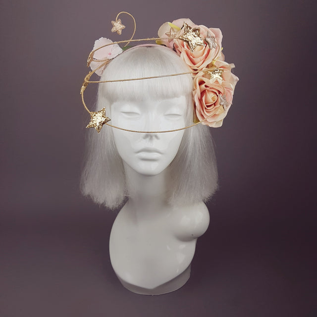 "Violar" Pink Rose & Gold Star Headpiece