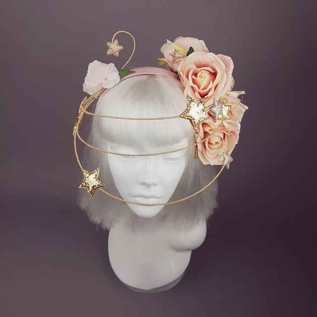 "Violar" Pink Rose & Gold Star Headpiece