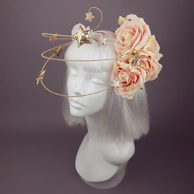 "Violar" Pink Rose & Gold Star Headpiece