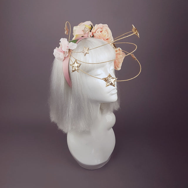 "Violar" Pink Rose & Gold Star Headpiece