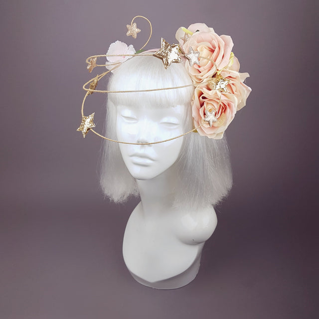 "Violar" Pink Rose & Gold Star Headpiece
