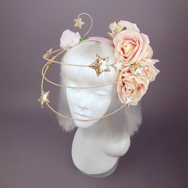 "Violar" Pink Rose & Gold Star Headpiece