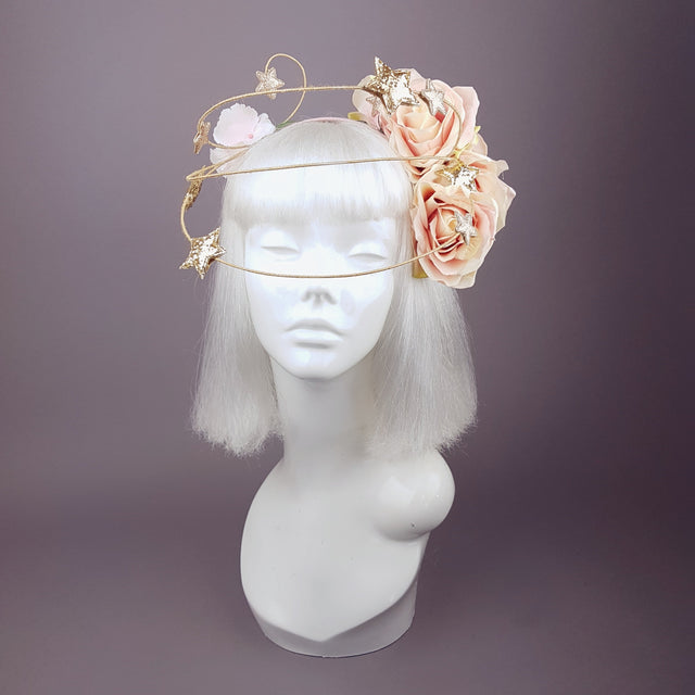 "Violar" Pink Rose & Gold Star Headpiece