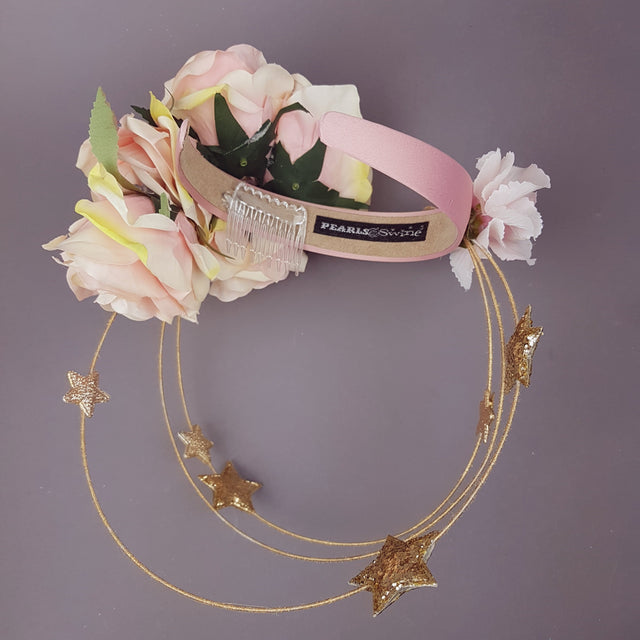 "Violar" Pink Rose & Gold Star Headpiece