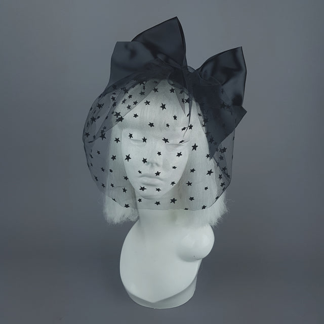 "Seeing Stars" Black Star Veil with Bow Headband