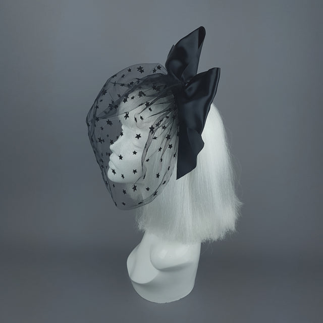 "Seeing Stars" Black Star Veil with Bow Headband