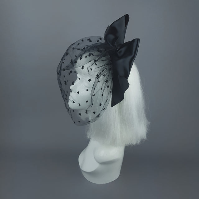 "Seeing Stars" Black Star Veil with Bow Headband