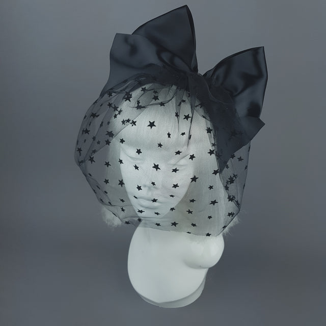 "Seeing Stars" Black Star Veil with Bow Headband