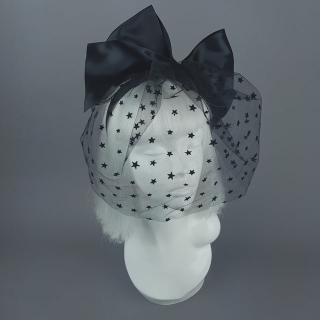 "Seeing Stars" Black Star Veil with Bow Headband