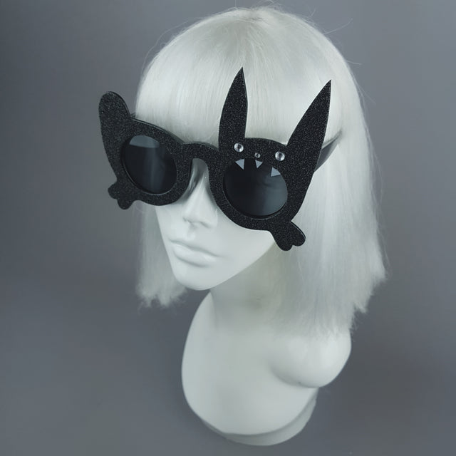 "Vampire Bunny" Black Glitter Rabbit Sunglasses