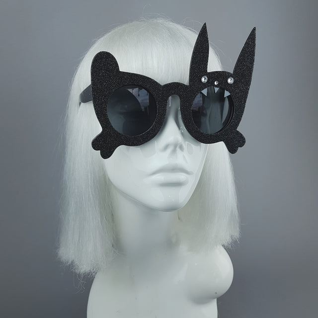 "Vampire Bunny" Black Glitter Rabbit Sunglasses