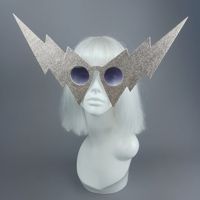 "Super" Gold Glitter Lightening Bolt Sunglasses