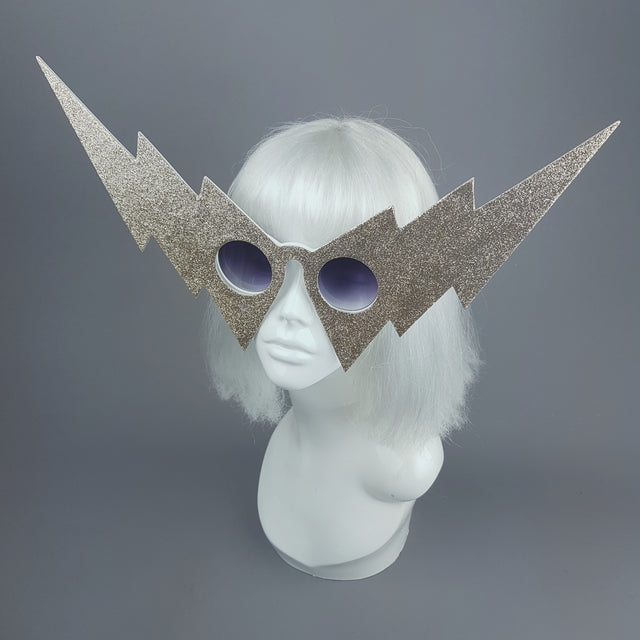 "Super" Gold Glitter Lightening Bolt Sunglasses
