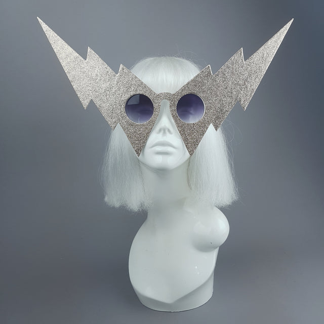 "Super" Gold Glitter Lightening Bolt Sunglasses