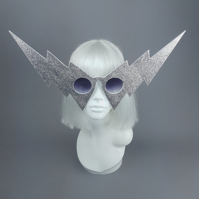 "Ice" Silver Glitter Lightning Bolt Sunglasses