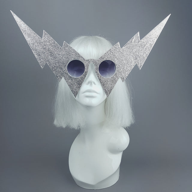 "Ice" Silver Glitter Lightning Bolt Sunglasses