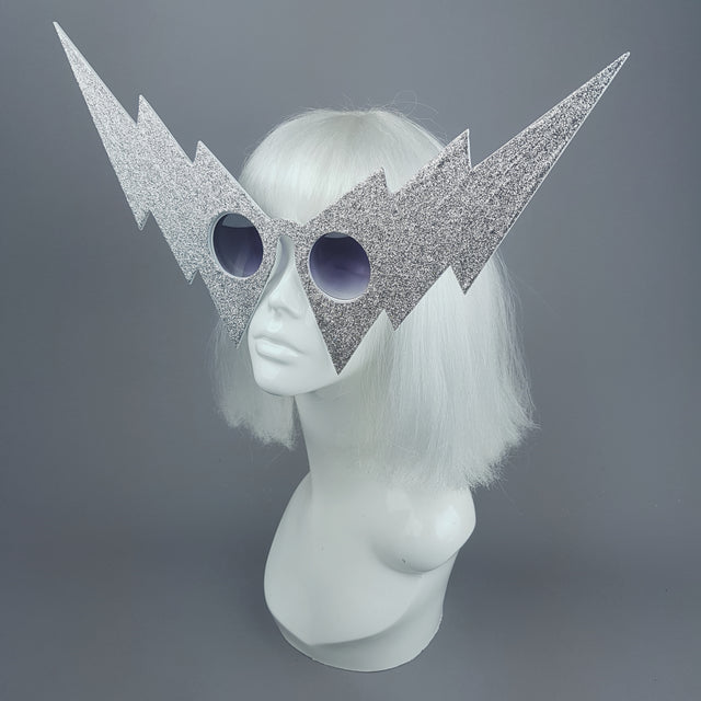 "Ice" Silver Glitter Lightning Bolt Sunglasses