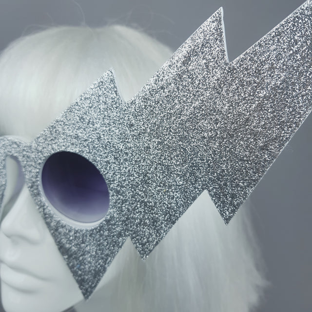 "Ice" Silver Glitter Lightning Bolt Sunglasses